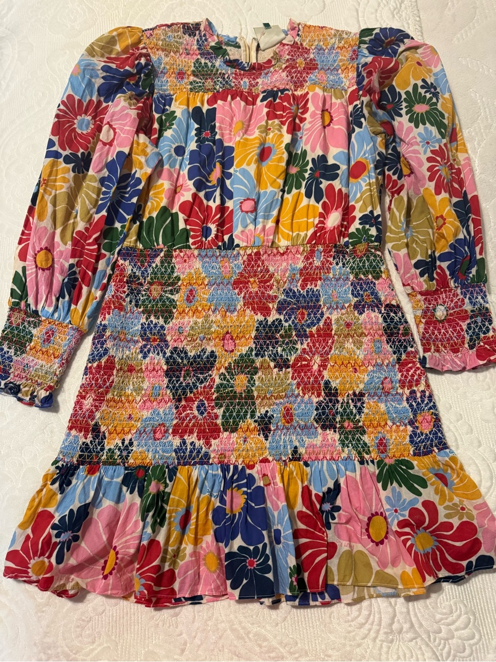 FARM Rio Multicolor Floral Smocked Mini Dress - Pink, Blue, Yellow, Red - Picture 4 of 4